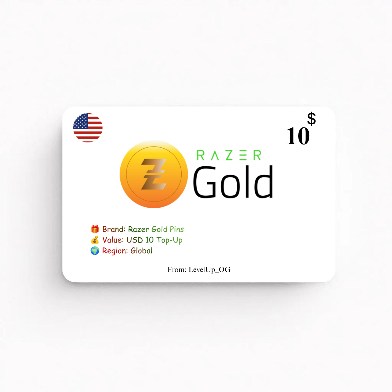 Razer Gold Pins | USD 10 Top-Up | Global