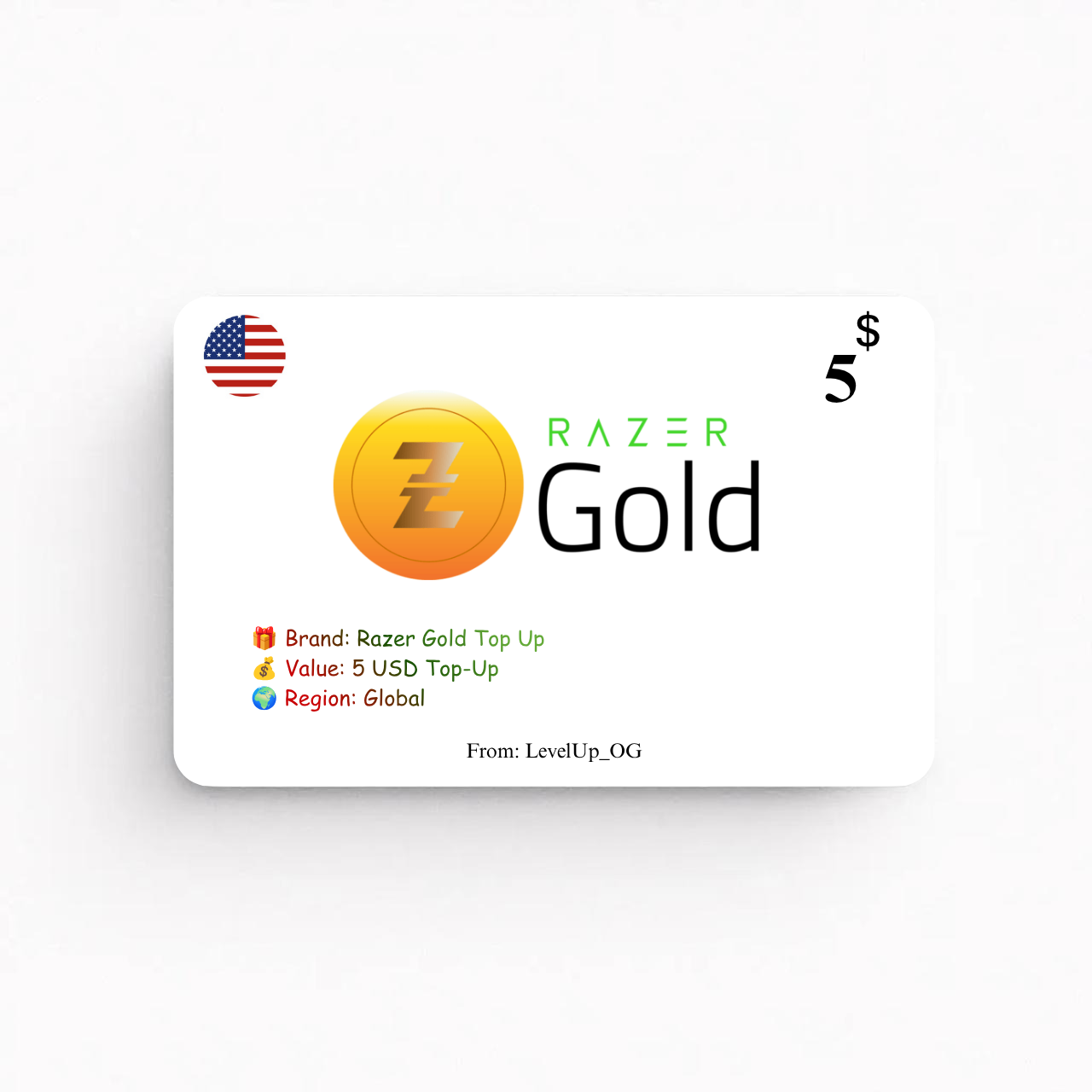Razer Gold Top Up | 5 USD Top-Up | Global