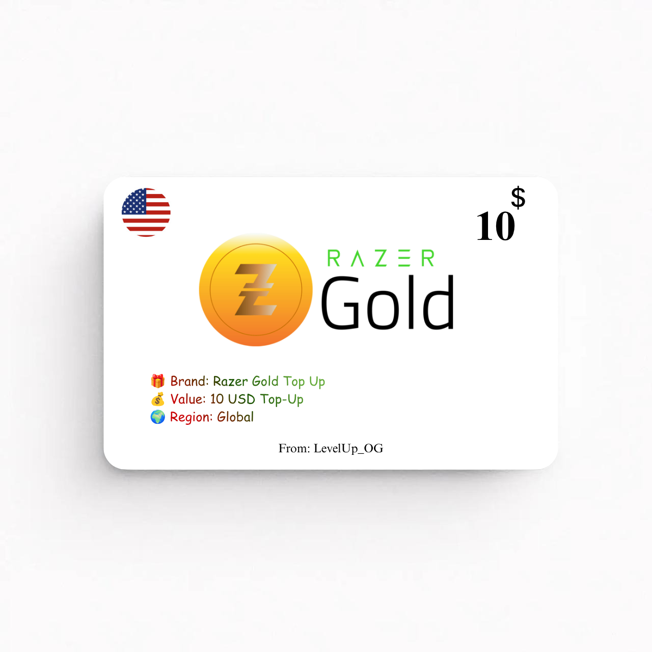 Razer Gold Top Up | 10 USD Top-Up | Global