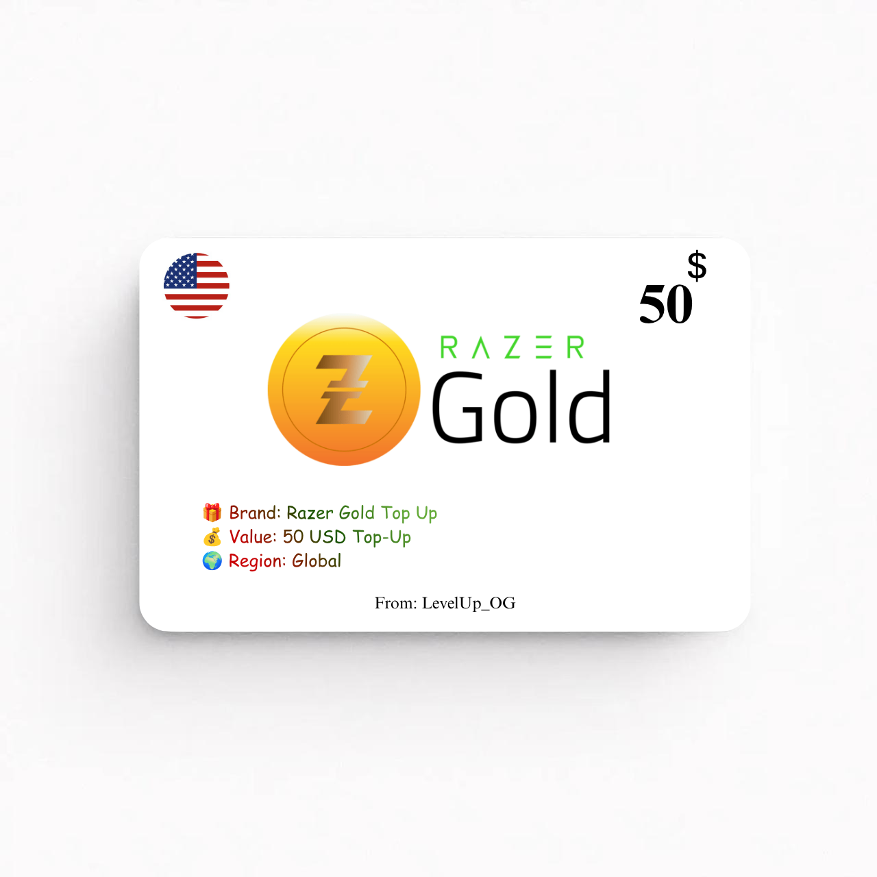 Razer Gold Top Up | 50 USD Top-Up | Global