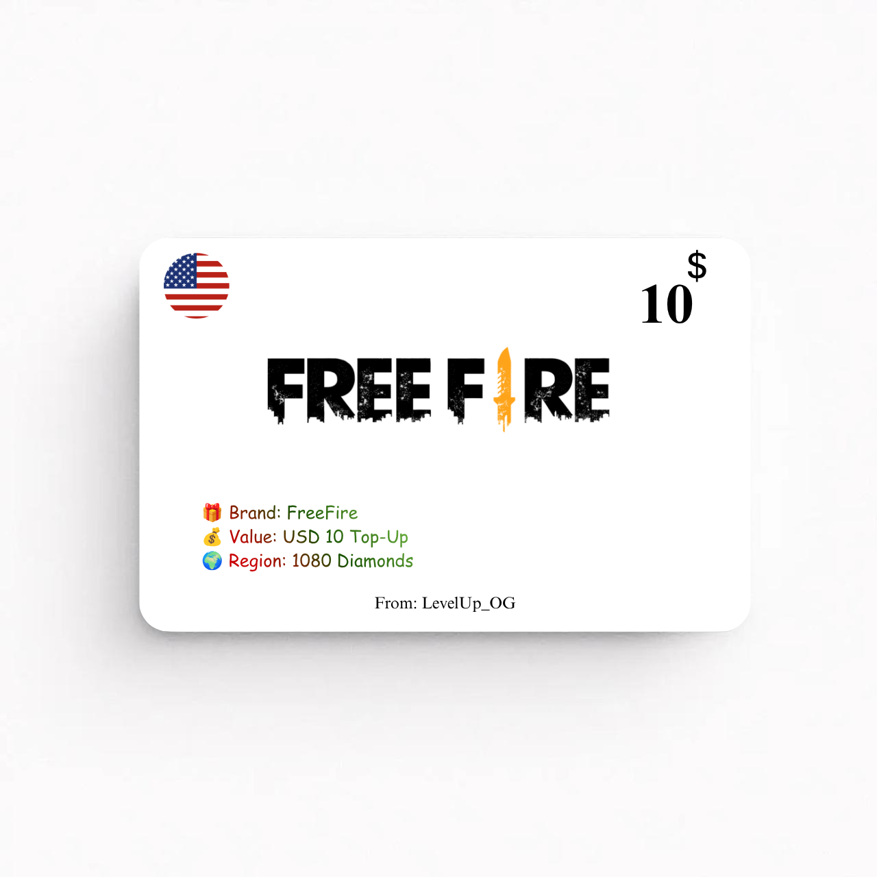 FreeFire | USD 10 Top-Up | 1080 Diamonds