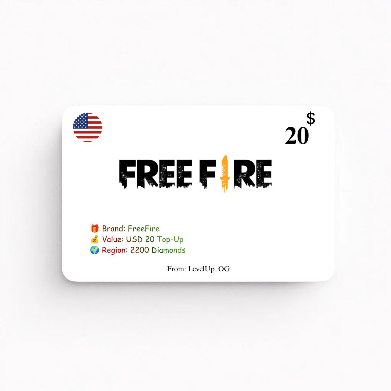 FreeFire | USD 20 Top-Up | 2200 Diamonds