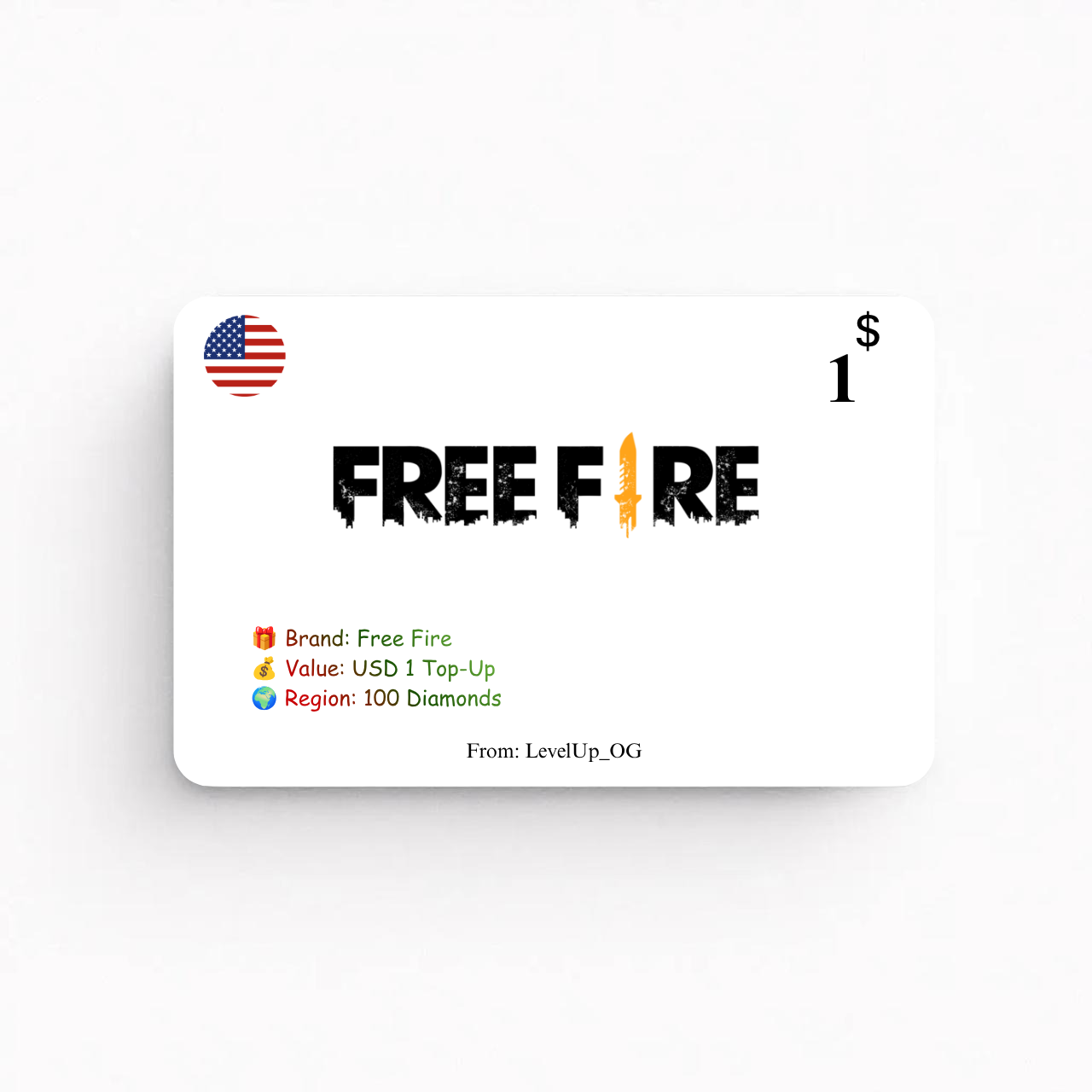 Free Fire | USD 1 Top-Up Top-Up | 100 Diamonds