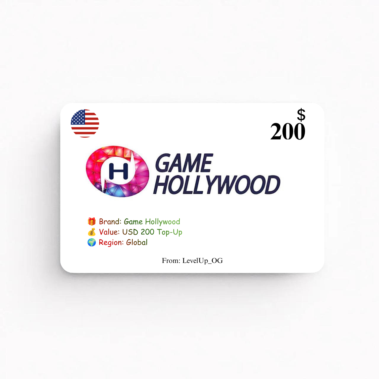 Game Hollywood | USD 200 Top-Up | Global