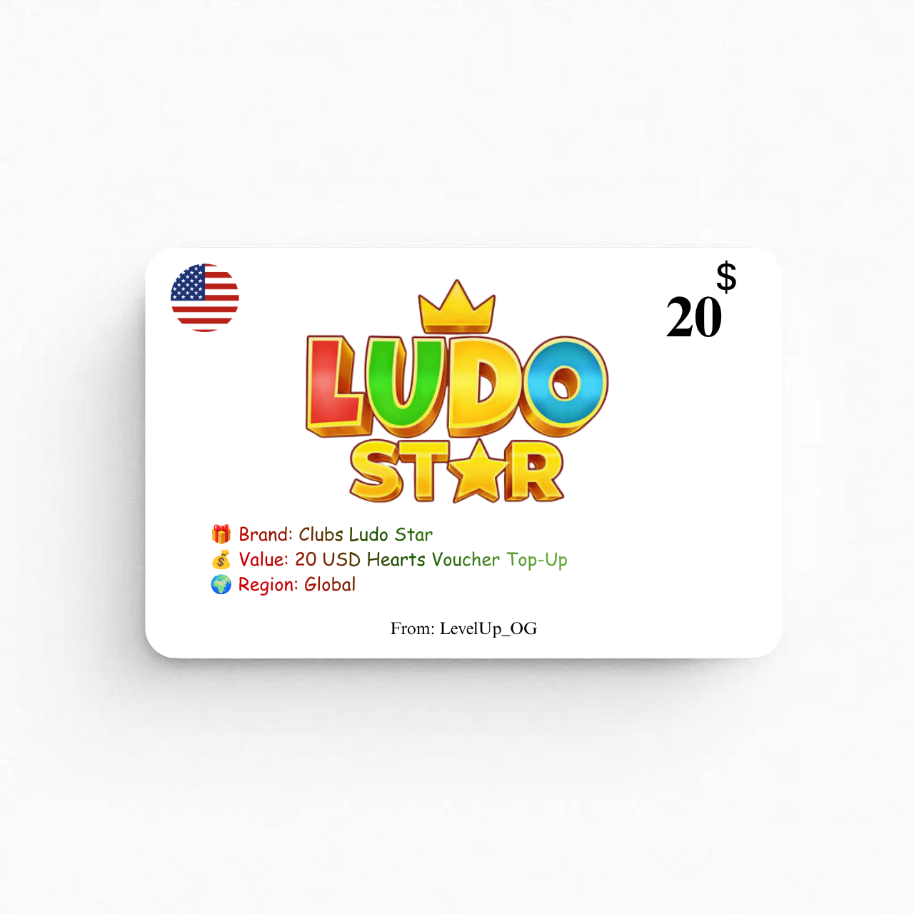 Clubs Ludo Star | 20 USD Hearts Voucher Top-Up | Global