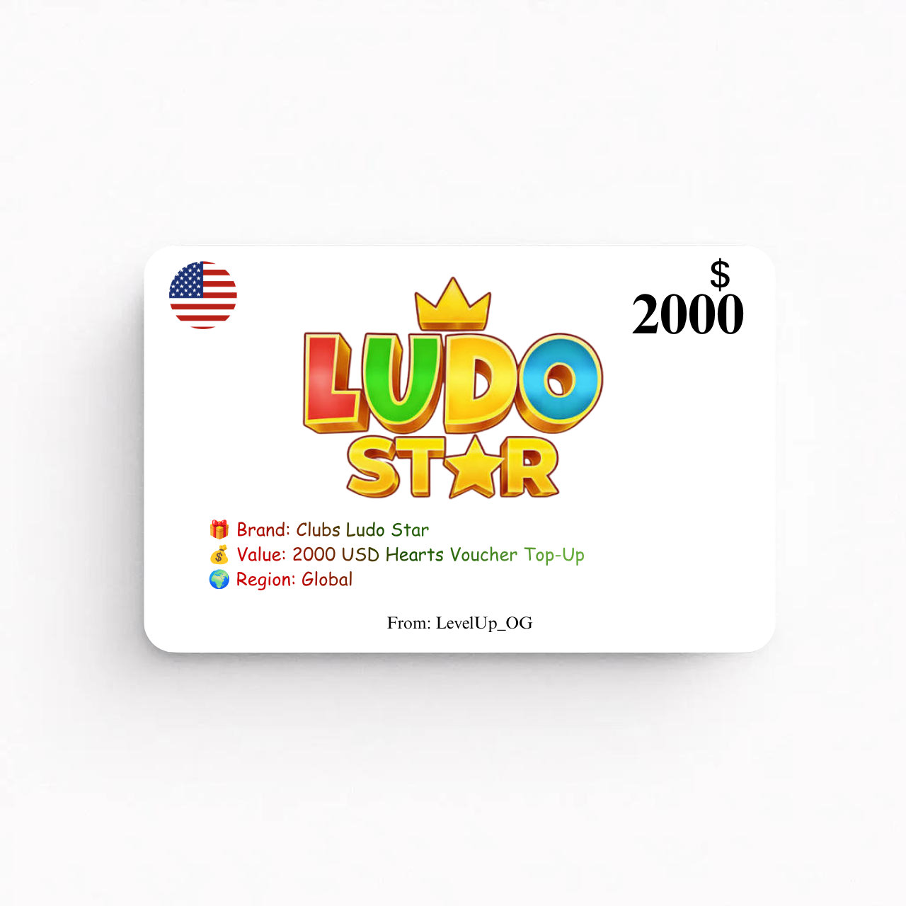 Clubs Ludo Star | 2000 USD Hearts Voucher Top-Up | Global