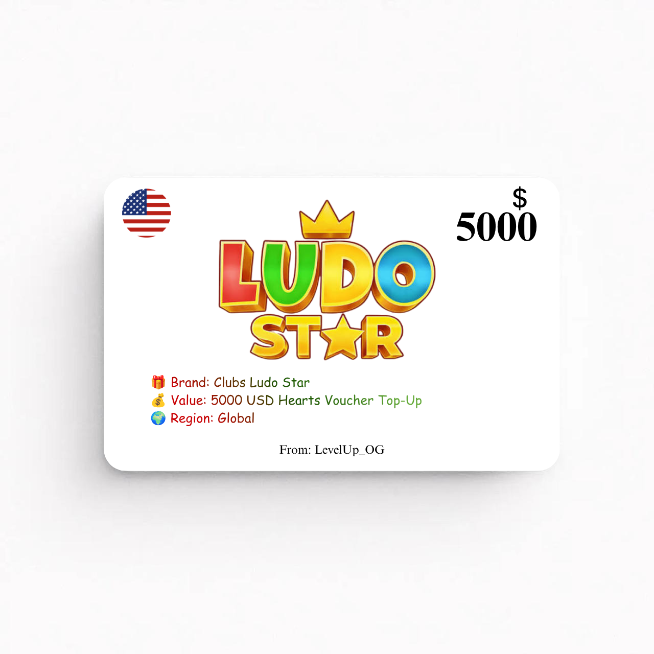 Clubs Ludo Star | 5000 USD Hearts Voucher Top-Up | Global