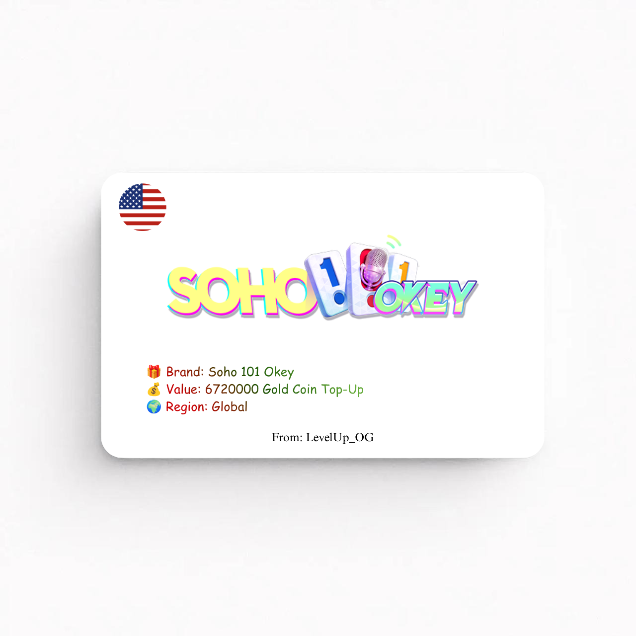 Soho 101 Okey | 6720000 Gold Coin Top-Up | Global